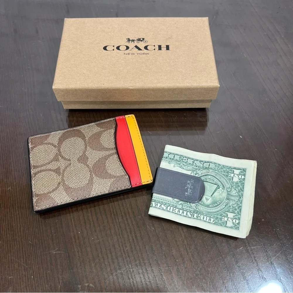 COACH monogram money clip 5 card slot wallet nib